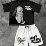 2-Piece Unisex Streetwear Set, Cartoon Print T-Shirt & Shorts, Loose-Fit Summer, Fashionable Daily Wear, Relaxed Fit