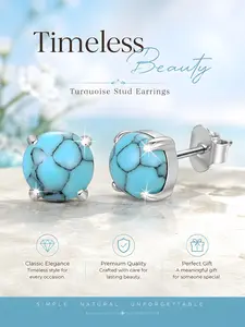 A pair of women's 925 silver plated vintage natural turquoise nickel-free fashion classic four-prong earrings with simple irregular pattern, exuding a Bohemian style, low allergy, suitable for daily wear. Perfect gift for friends as earrings or ear adornm
