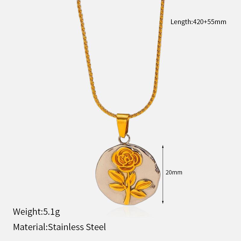 Two-tone rose flower necklace for women, high-end luxury pendant, stainless steel pleated flower collarbone chain, jewelry that is not prone to fading