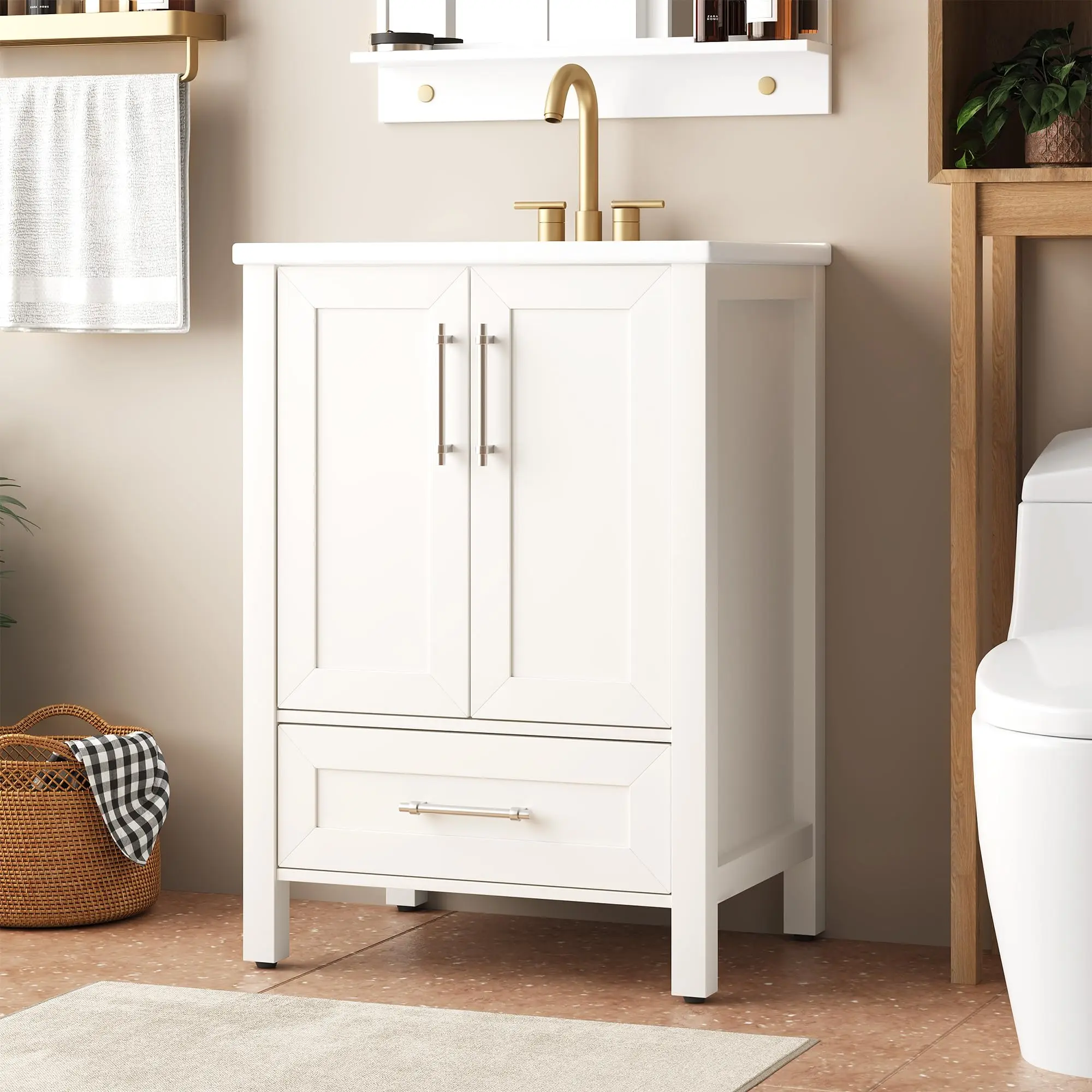GARVEE 24" Bathroom Vanity with Sink with Waterproof Foot, White
