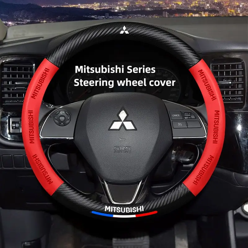 38cm Car Carbon Fiber Steering Wheel Cover For Mitsubishi Eclipse Cross ASX Xforce Granois Outlander L200 Xpander Mirage Pajero Rallillart LancerEX LancerEvo