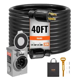 VEVOR 50 Amp Generator Cord and Power Inlet Box Kit, 50FT, NEMA 14 - 50P/SS2 - 50R STW 6/3+8/1 AWG Generator Power Cord with Twist Lock Connector, Pre - Drilled Inlet Box for Generator to House, ETL Listed