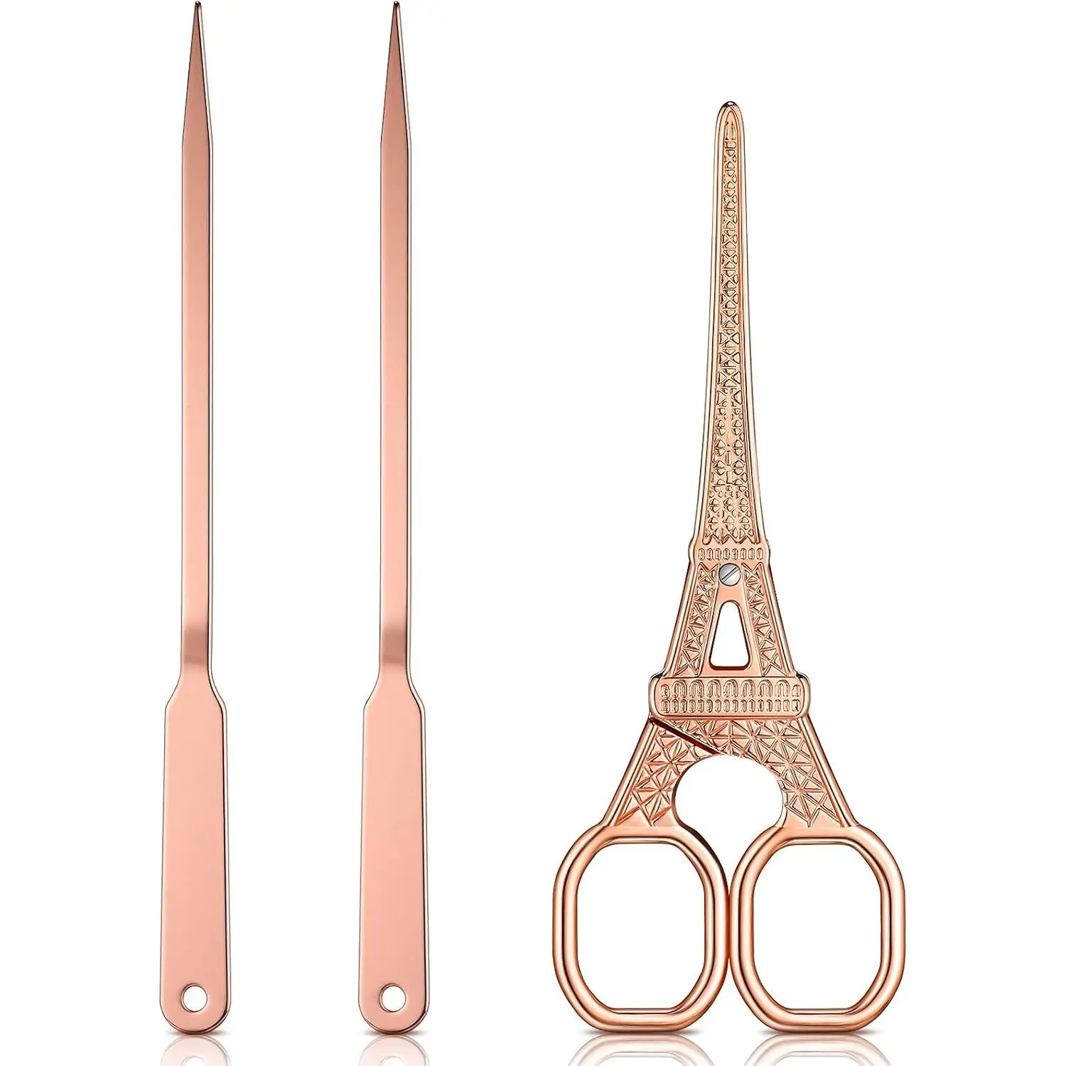 3 Pcs Office Letter Opener Envelope Slitter and Scissors Steel Hand Envelope Slitter Lightweight Open Letter Knife Tower Embroidery Scissors for Office School Supplies (Rose Gold)