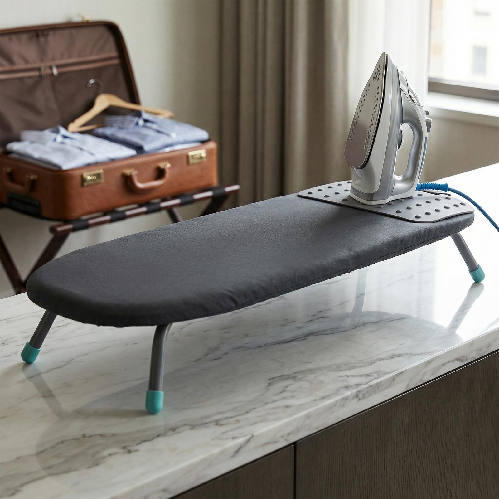 Travel Compact Ironing Table Metal Mesh Panel Space-Saving Ironing Board with Iron Mat with Non-Slip Feet Set for Dorm Rooms RVs Travel Apartments NEW