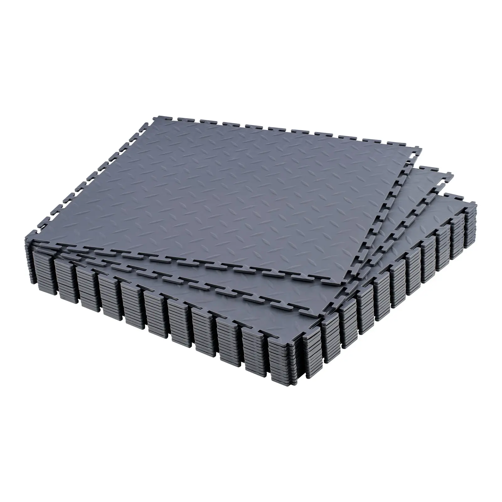 VEVOR Interlocking Garage Floor Tiles, 16 Pcs 20.2x20.2x0.2 in Diamond Plate Slip-Resistant Water-Resistant Quiet PVC Mats, 4.21 m² Modular Flooring for Workshop, Garage, Graphite Gray