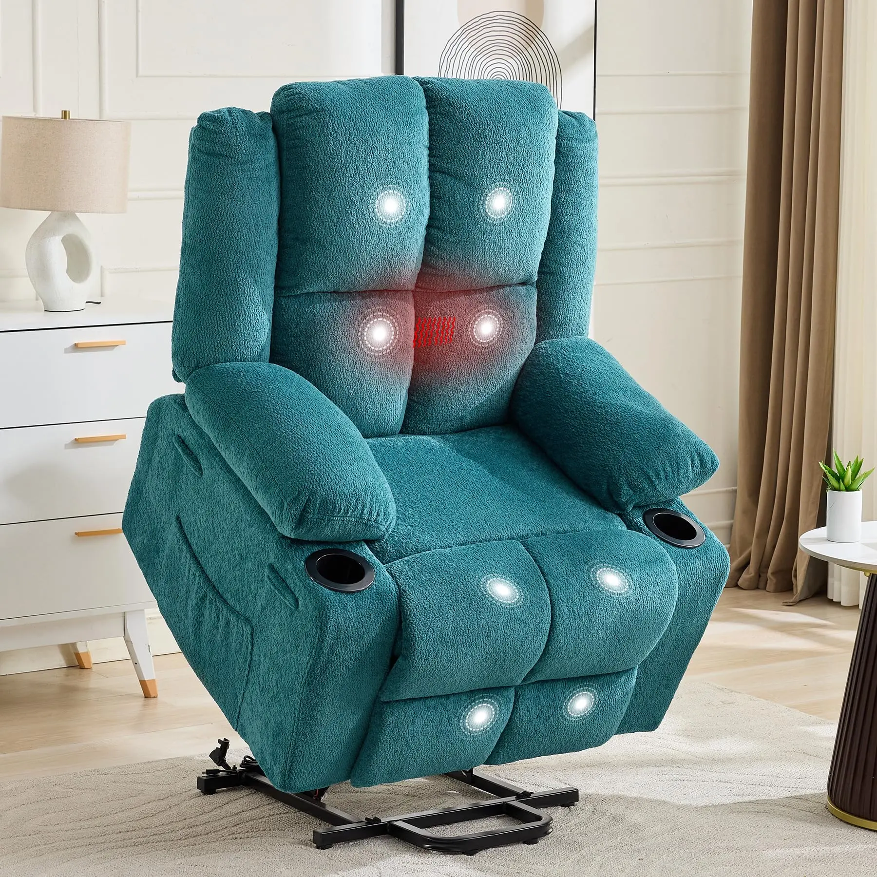 Oversized Power Lift Recliner Chair for Elderly, 135° Adjustable Lay Flat Lift Chair with Massage & Heat, 2 Cup Holders & Stand Assist for Living Room