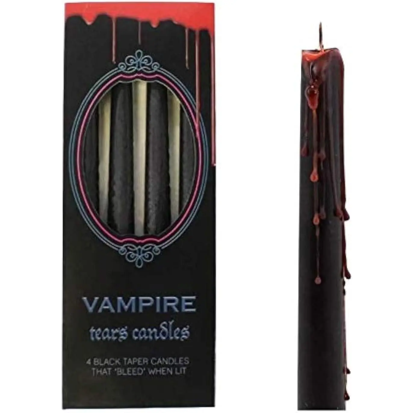Vampire Tears Black Bleeding Candles - Set of 4, Modern Spooky Home Decor for Gothic Rituals, Halloween Party