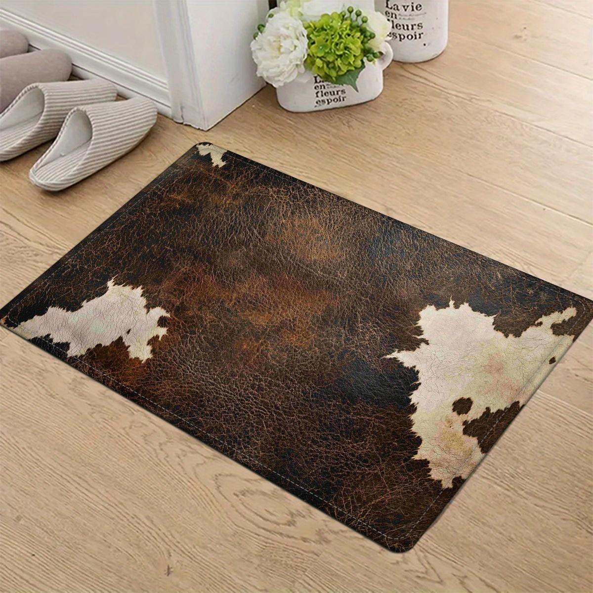 Faux Cowhide Pattern Doormat Flannel Material 0.47inch Thickened Absorbent Non-slip Farmhouse Decorative Mat Soft Lightweight for Door Living Room Bedroom Bathroom Kitchen Laundry Room Machine Washable Home Decoration Mat