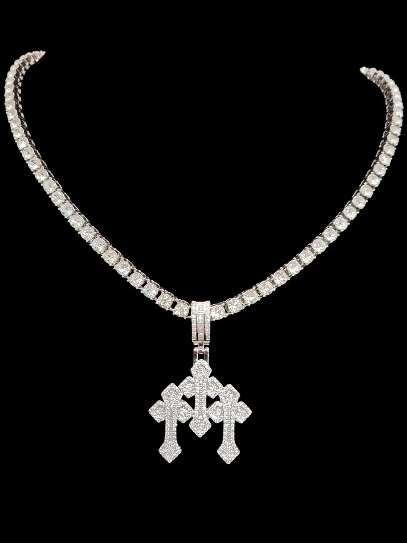 1 Piece Hip Hop Iced Out  Men Jesus Cross Pendant Necklace With Tennis Chain Iced Out Bling Bling Fashion Classic Vintage Punk Jewelry Gift