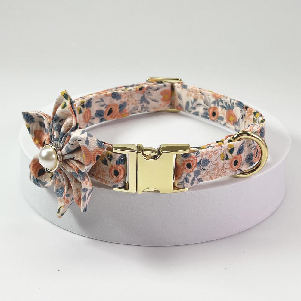 Floral Engraved Dog Collar with Leash, Personalized Metal Buckle for Medium Large Dogs