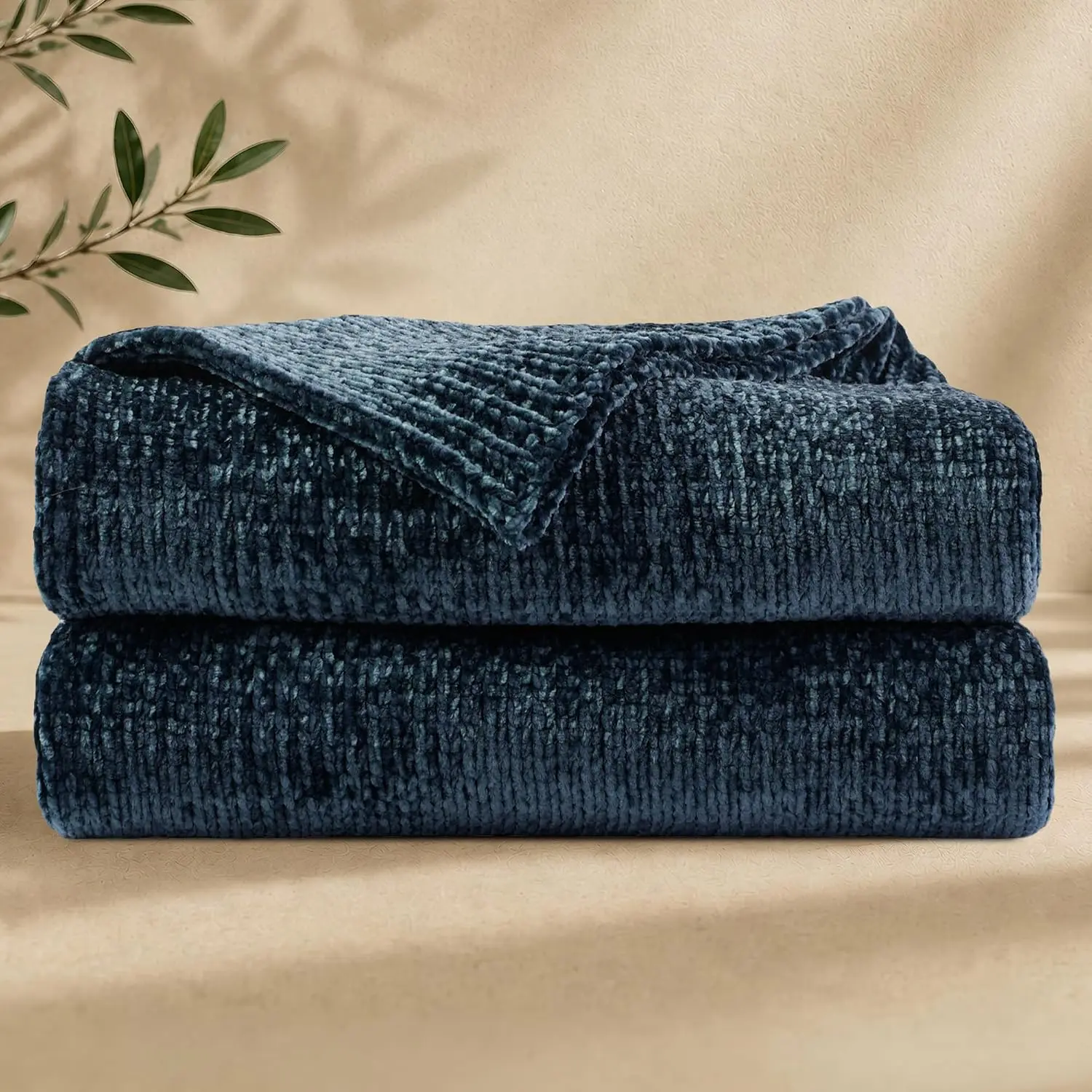 Chenille Throw Blanket for Couch, Cozy Soft Blanket Lightweight Decorative Throw for Living Room Sofa Chair, Stylish Home Decor, Ideal for Gifting, Indigo 50"x60"
