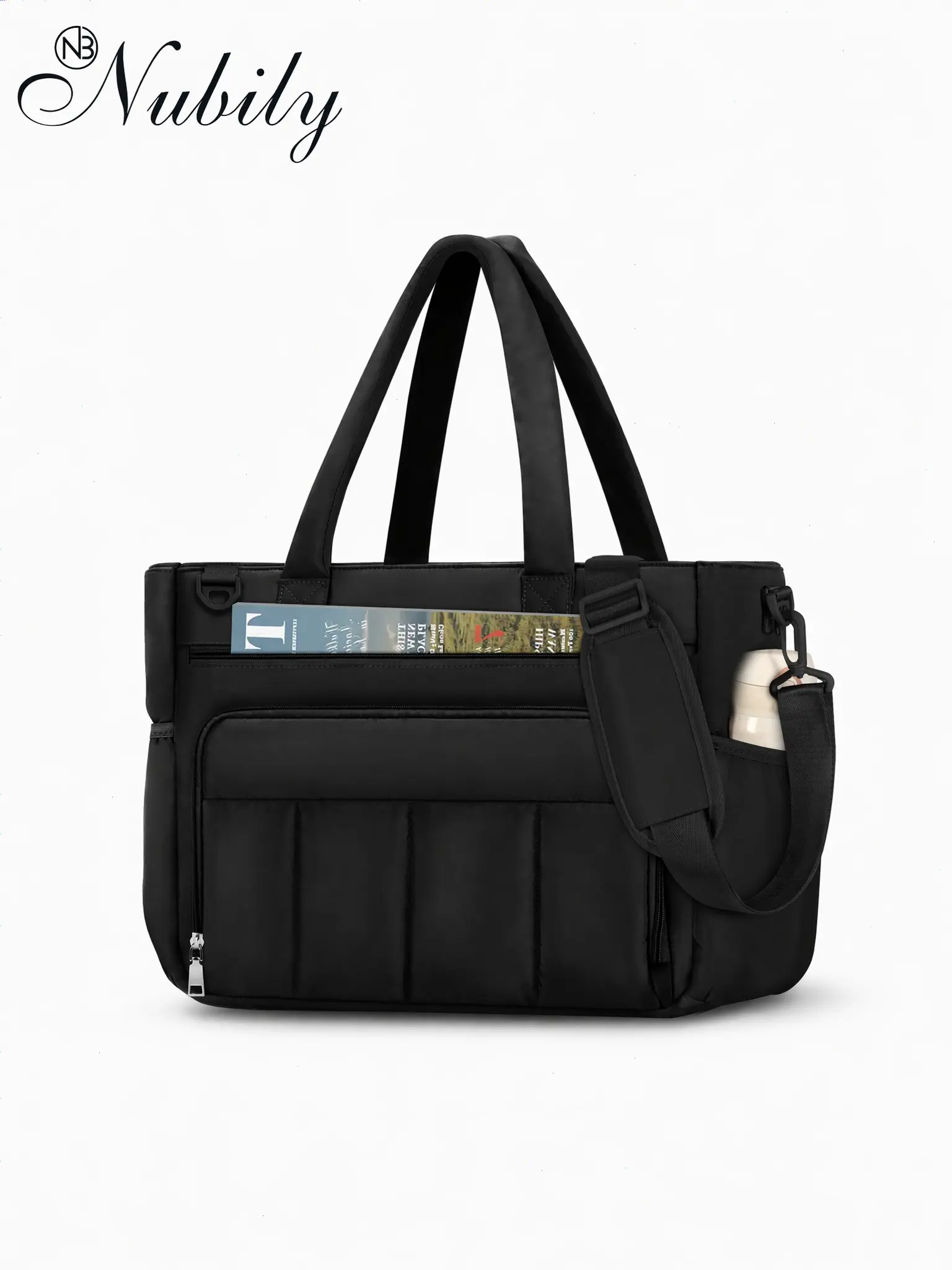Teacher Puffer Zipper Tote Bag for Women, 15.6 Inch Laptop Bag, Waterproof Nurse Bag, Insulated Pocket, Ideal for Work and College, Everyday Work Bag, Commuter Bag