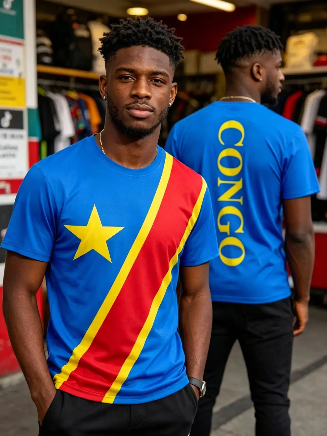 Democratic Republic of Congo Men's Athletic T-Shirt, 3D Digital Print Design, Round Neck Short Sleeve, Sporty Slim-Fit, All Seasons, Athletic Tee Shirt