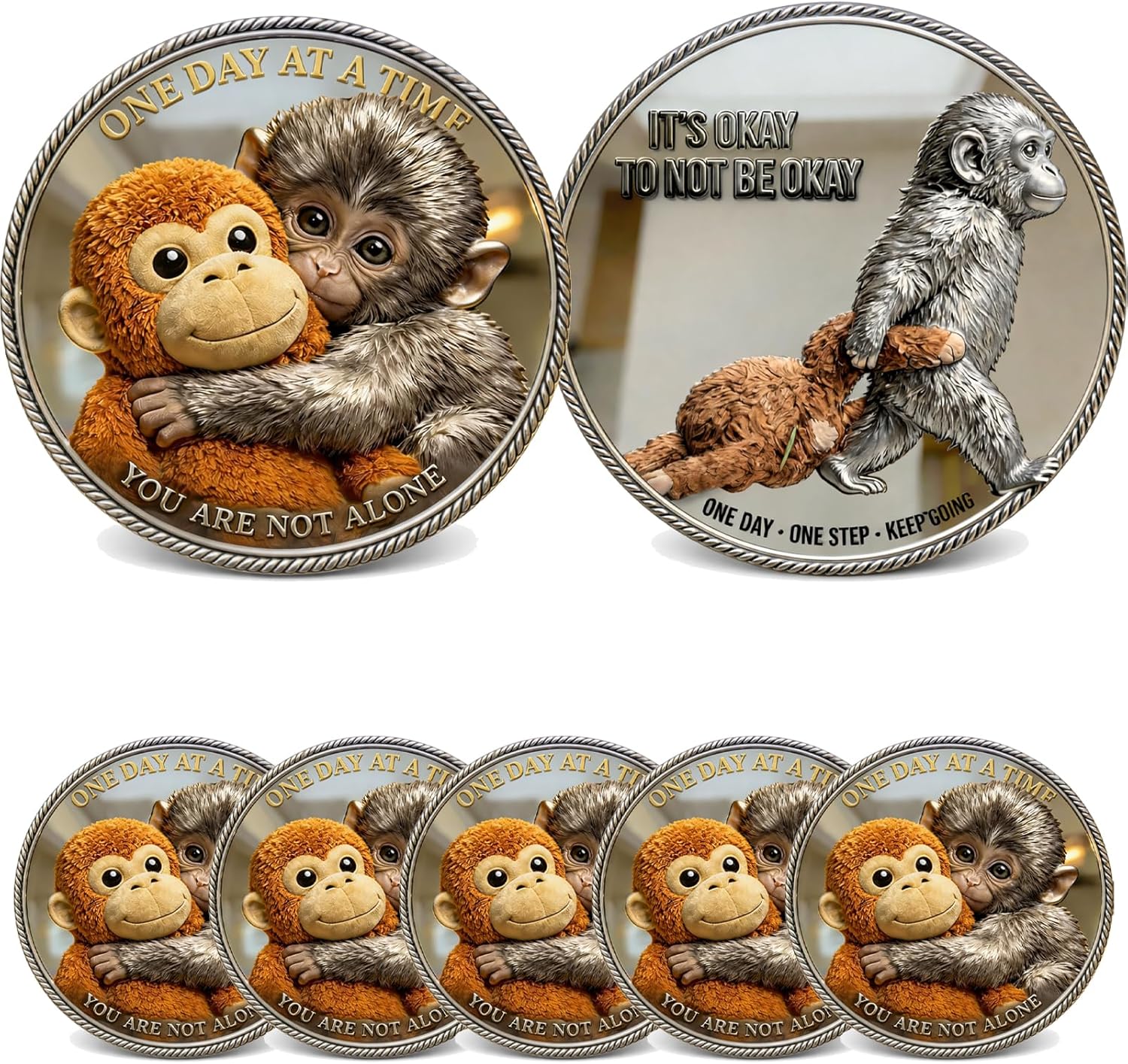 Emotional Support Monkey Coin, Punch Monkey Challenge Coin, It's Okay to Not Be Okay Token, Inspirational Punch Monkey Pocket Coin Gift for Mental Friendship, Anxiety Comfort (3 PCS)