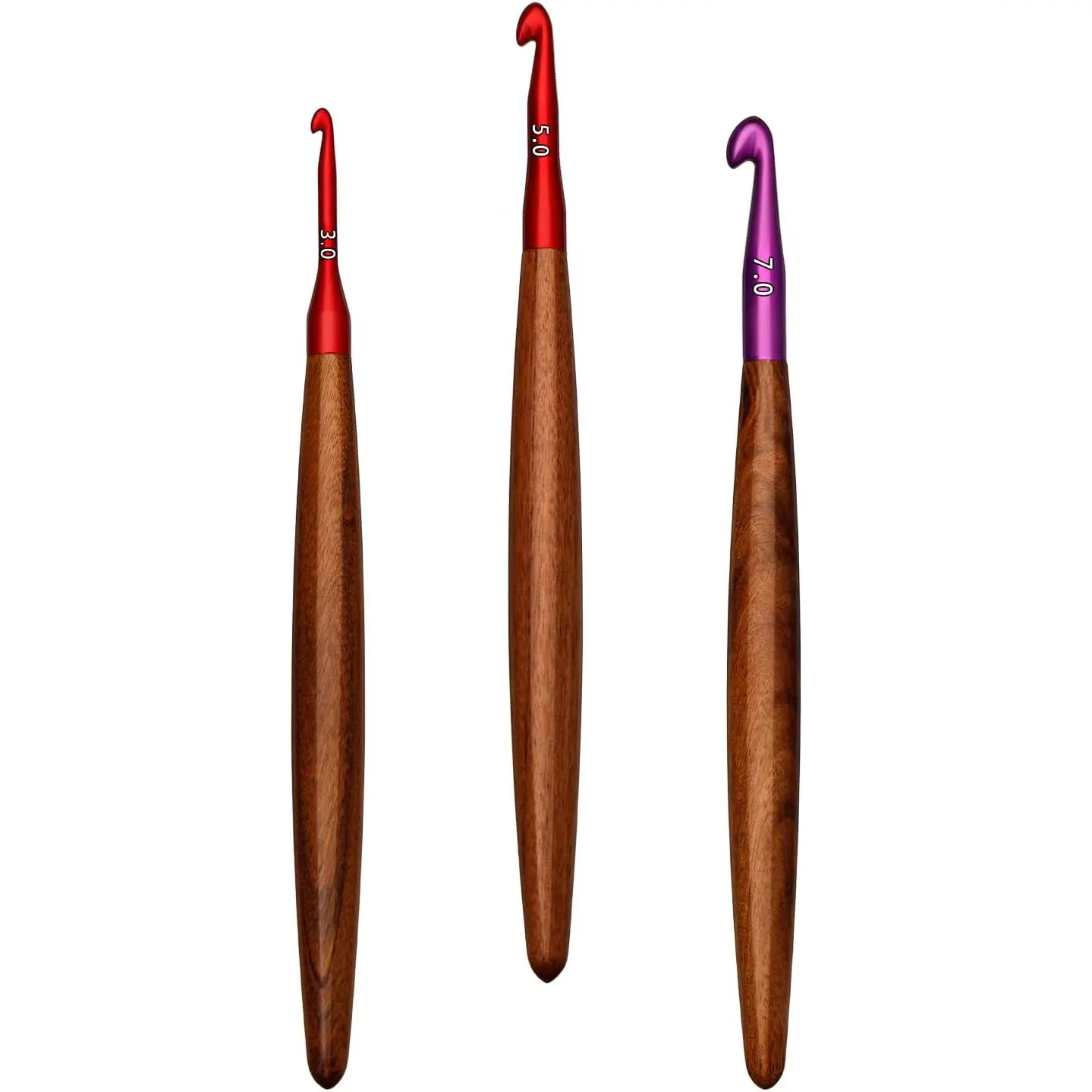 Crochet Hooks Set,  Crochet Hooks 3 count, Colored  Crochet Hook with Wooden Handle for  Hands Knitted Dolls, Gloves, Sweaters, Blankets - 3.0mm/5.0mm/7.0mm