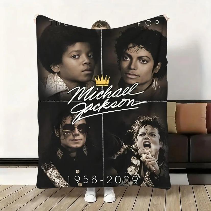 Michael Jackson Flannel Blanket King Of Pop Retro Music Aesthetic 80s Legend Soft Warm Throw For Gamer Room Decor Dorm Essential Bed Sofa Home Holiday Gift