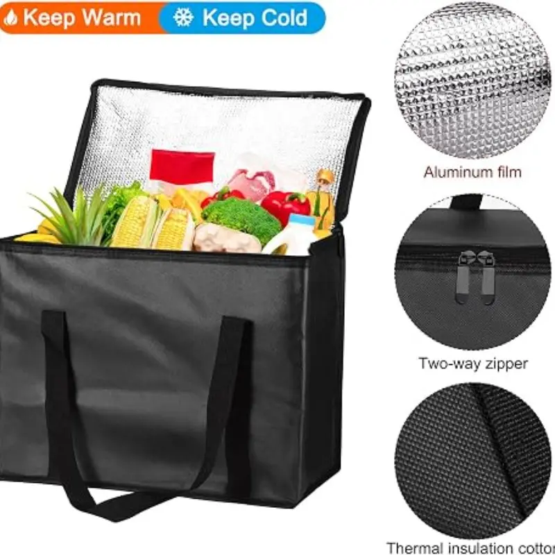 Insulated Folding Cooler Bag, Durable Dual Zipper Closure, Reusable Food Shopping Bag, Insulation and Cooling, Ideal for Instacart Delivery