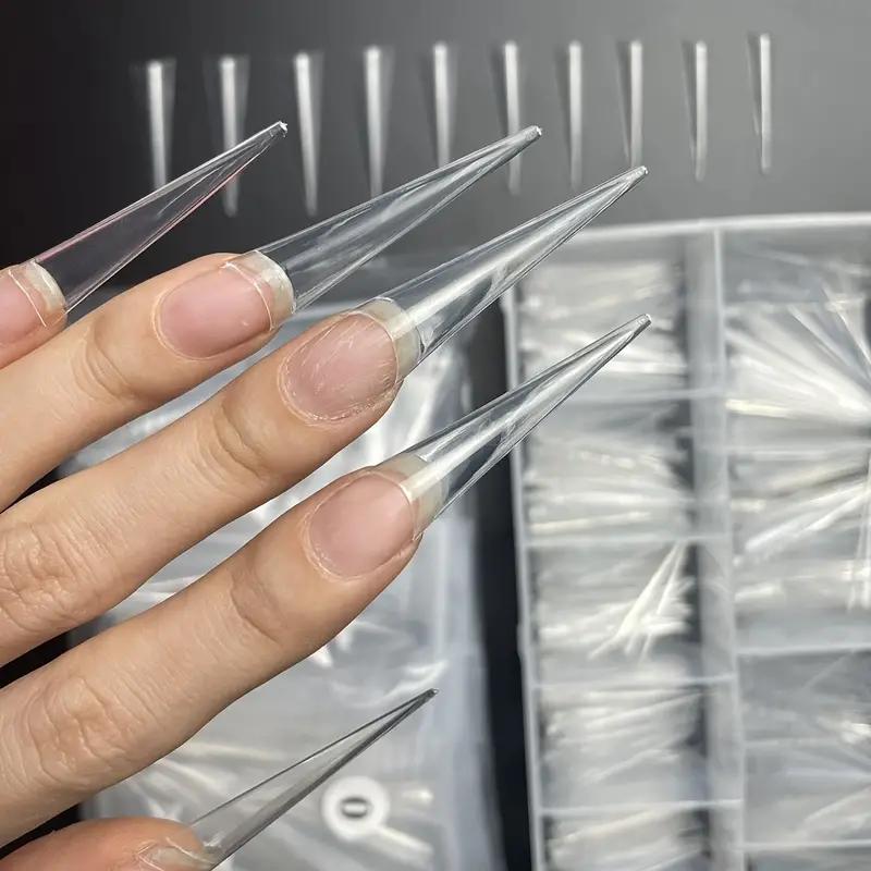 Long Pointed Fake Nail, 504pcs/set White & Transparent Full Cover Nail Tip Set, Acrylic DIY Salon Nail Art, Salon Quality Nails, Manicure & Pedicure Tools for Women & Girls
