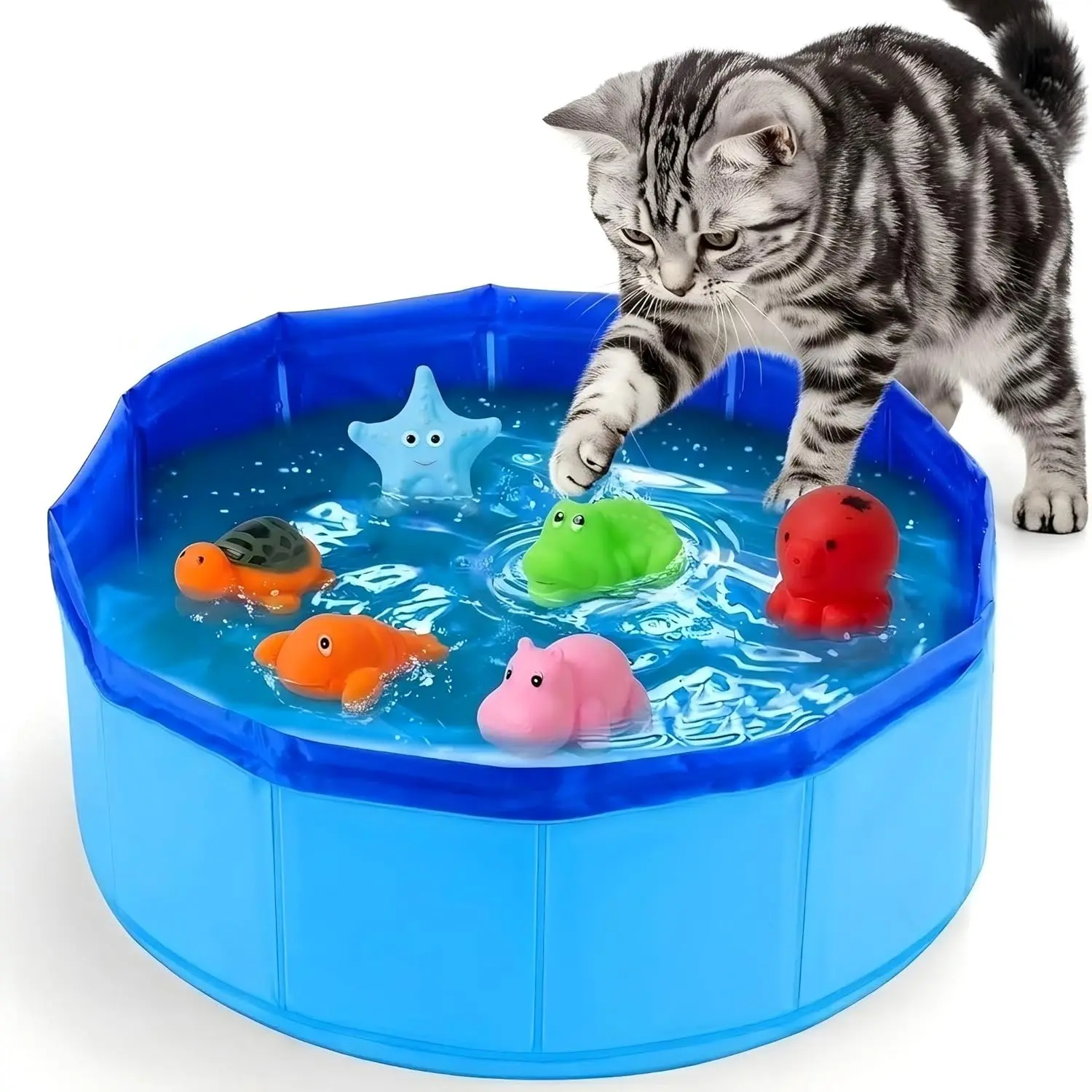 Interactive Cat Water Mat with Fish Toy, Self Play Aqua Toys for Bored Indoor Cats, Stimulating Enrichment Toys for Cats & Ferrets, Portable Cat Water Pool