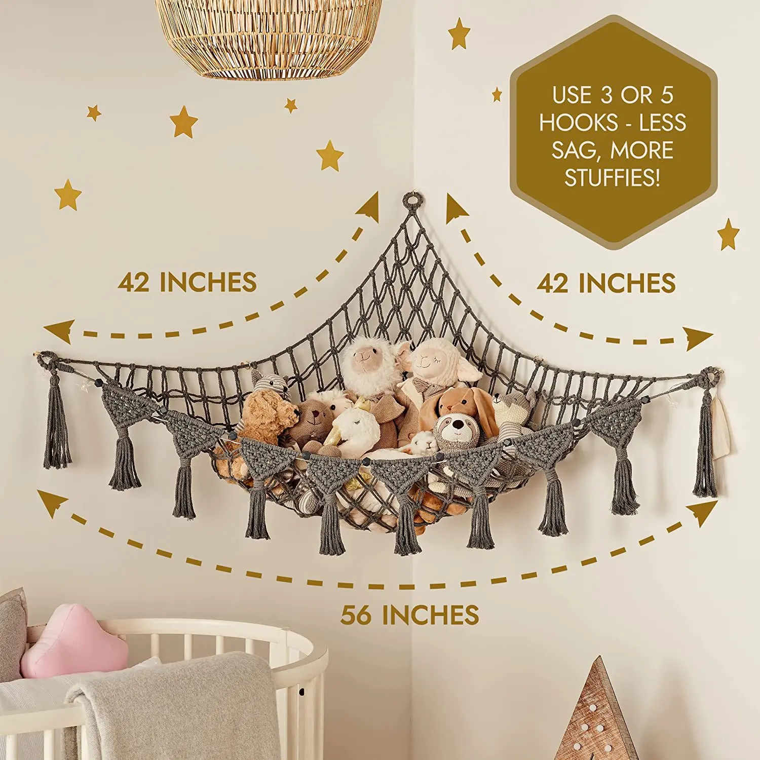 Fur Toy Storage Net Bag Handwoven Cotton Rope Bedroom Corner Storage Net Toy Plush Hammock