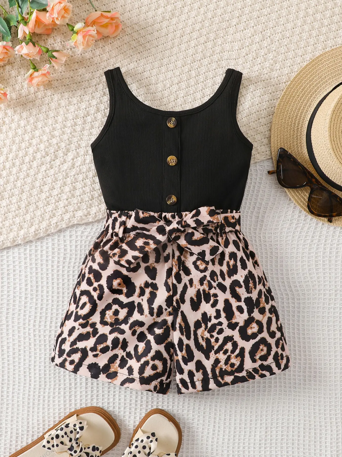 Girls' Fashion Leopard Print Romper, Soft Comfortable Casual, Includes Belt, Perfect for Holidays and Parties, Cheetah Girls Outfits, Edc Outfits Girls