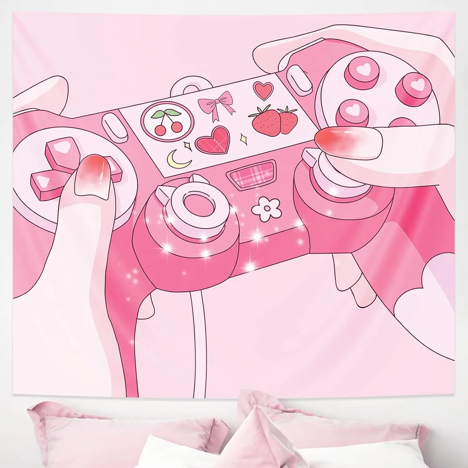 Cutecore Room Decor - Pink Anime Tapestry - Kawaii Posters - Gamer Girl Room Decor - Gaming Tapestry special gift cute cartoon character family dormitory living room bedroom home wall decor