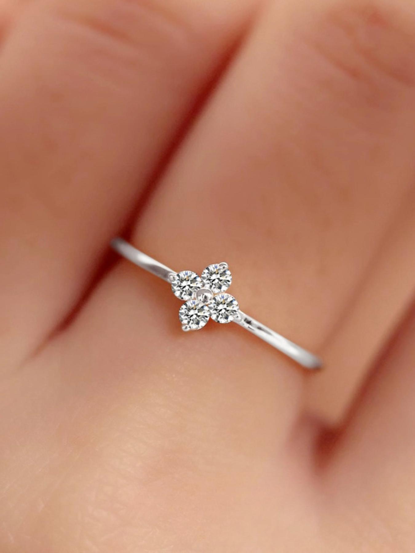 S925 Sterling Silver Cute Four Leaf Clover Design Ring, Fashion Accessories for Women & Girls, Trendy All-match & Exquisite Jewelry for Birthday Gift