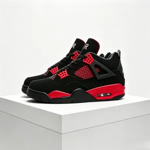2026 new Black-Red Bred Mid-Top Retro Basketball Sneakers | Mesh Cutout Accent, Visible Air Cushion, Slip-Resistant Rubber Outsole Unisex Street Sport Shoes