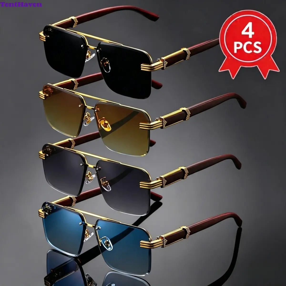 Polarized Sunglasses 4-Piece Set, Unisex Retro Oversized Fashionable Frames with Lightweight Nylon Construction, Assorted Square & Double Bridge Styles for Party & Casual Wear, Fashionable Frames Sunglasses, Men's Accessories, Stylish Accessories, Party W
