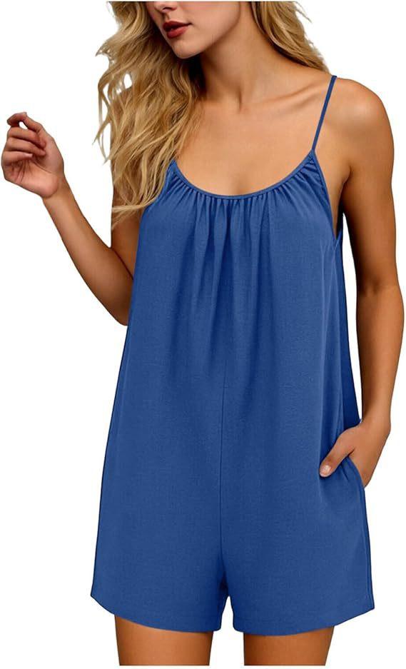 2026 New Women's One-Piece Pants Casual Sleeveless Tank Top Short Skirt Overalls with Narrow Straps and Pockets