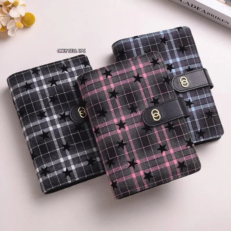 A6 Star Pattern Retro Metal Button Notebook, DIY Budget Planner, 12 Sheets, 8 PVC Pouches, 2 Stickers, College Style, Stationery Gift