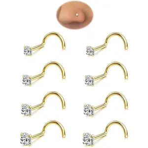 8Pcs Nose Rings Studs Set for Women Men: Hypoallergenic G23 Titanium/316L Surgical Stainless Steel Nose Studs, Nickel-free Lead-free L Shaped Corkscrew Nose Piercing Jewelry CZ 1.5mm 2mm 2.5mm 3mm.