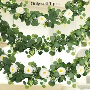 70 Inch Eucalyptus Rose Wreath, Plastic Flower Vine, Lifelike Artificial Flower, Artificial Rose Flowers, Artificial Plants, Artificial Roses for Home Decor, Wedding and Engagement Table Decoration, Ideal Party and Indoor Wall Background