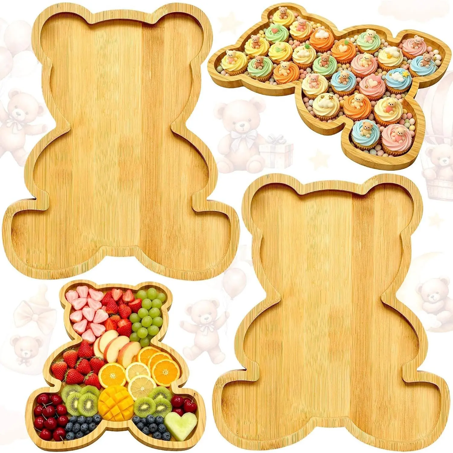 Bear Charcuterie Boards Platter Baby Shower Gender Reveal Party Decorations Beary First Birthday Party Decorations, We Can Bearly Wait Theme, Wooden Display Plates, Serving Trays for Food Fruit Snack