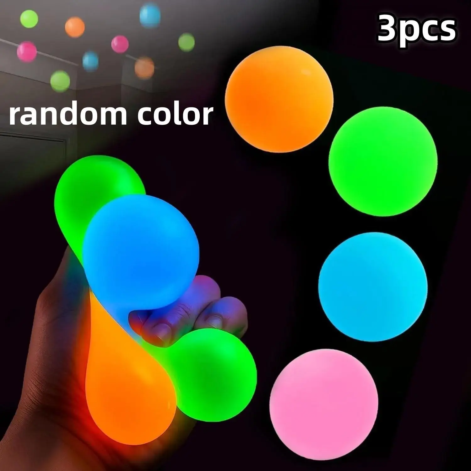 3 Glow-In-The-Dark Sticky Balls for Parties, Ceiling Stick-On Light-Up Balls, Wall Adhesive Stress Relief Balls, Perfect for Festivals and Gatherings