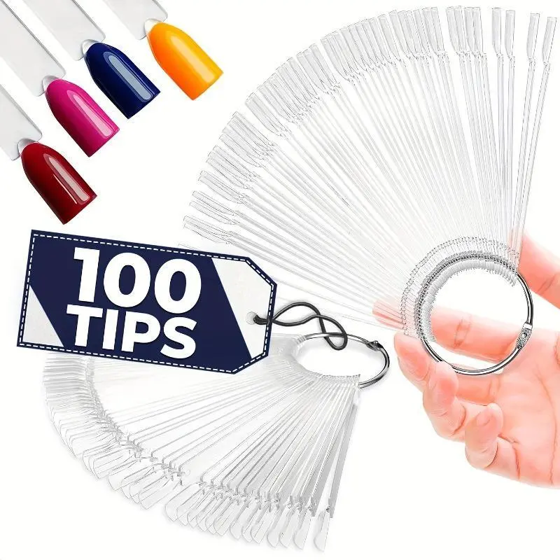 Nail Swatch Sticks with Split Ring - Fan-Shaped Polish Display for Easy Color Selection, Durable & Transparent Nail Art Practice Tips for Home Nail Art, Manicure Practice, Nail Design Training, Nail Tech Supplies, Manicure Accessories, Nails Supplies