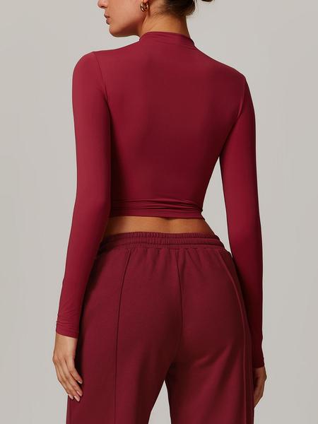 Women's Solid Mock Neck Sports Tee, Quick Drying Breathable Long Sleeve T-shirt for Yoga and Gym Wear, Ladies Casual Workout Tops for Fall & Winter