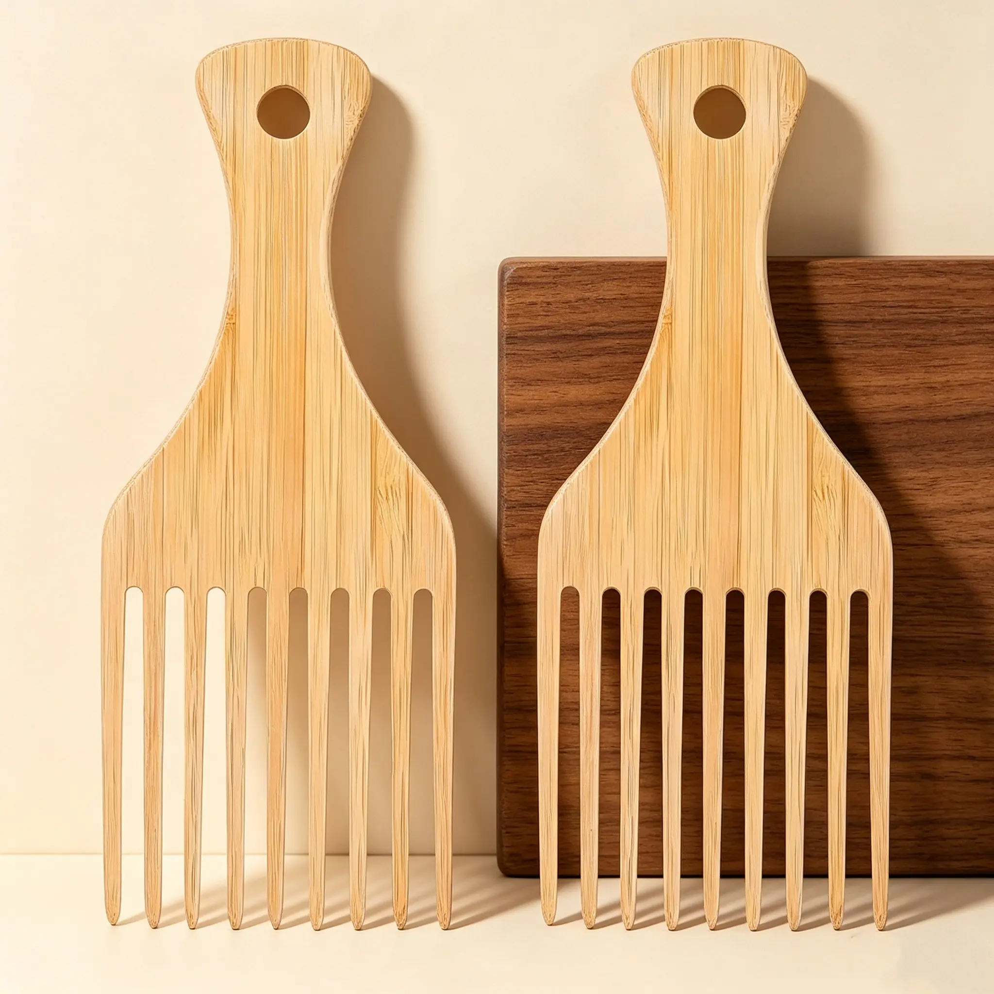 2-Piece Bamboo Wood Comb Set, Natural Healthy Hair Styling Combs, African Curl Comb, Unisex, Ideal for Men and Women