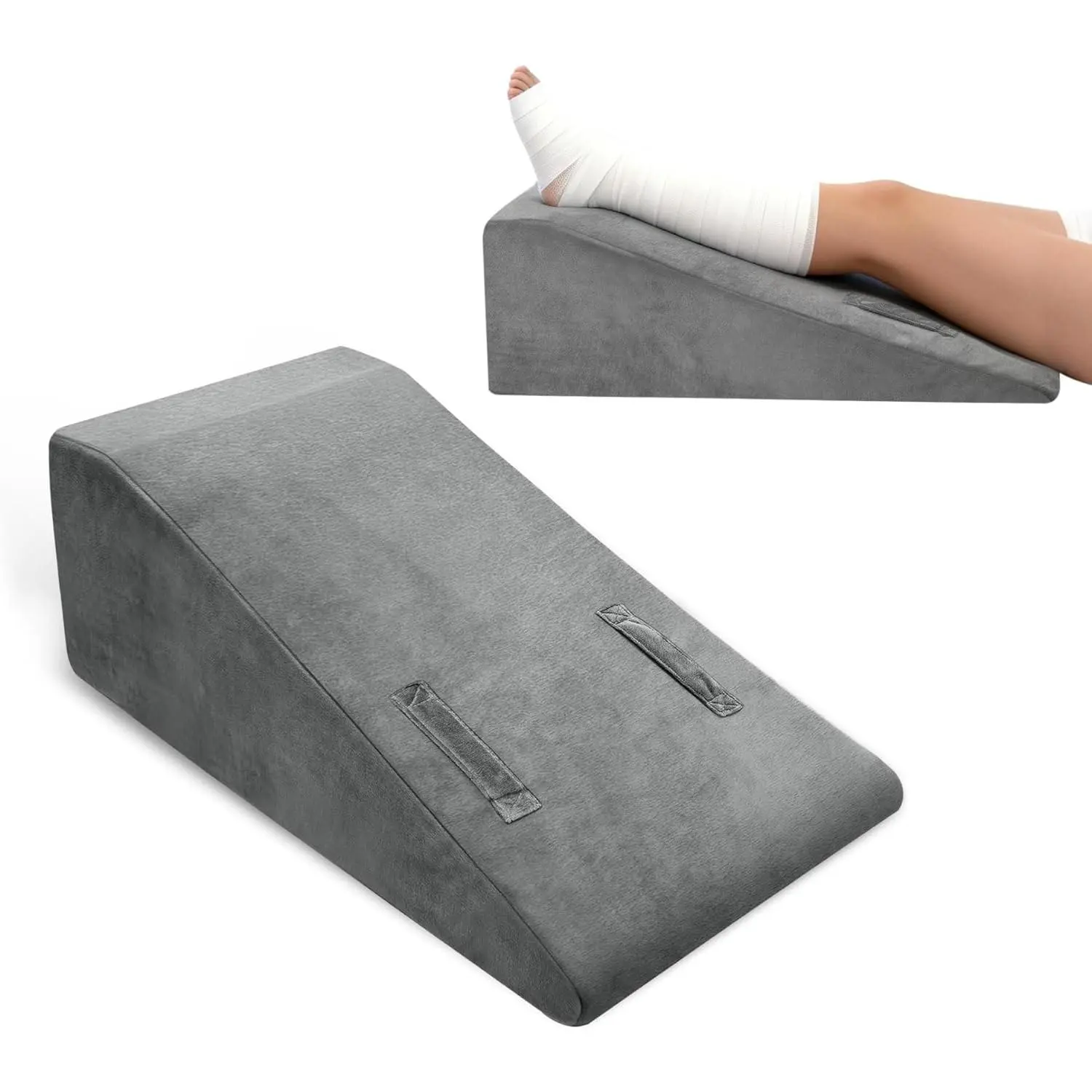 Trapezoidal Leg Foot Elevation Pillow for Swelling Blood Circulation Support with Handle and Removable Cover Grey
