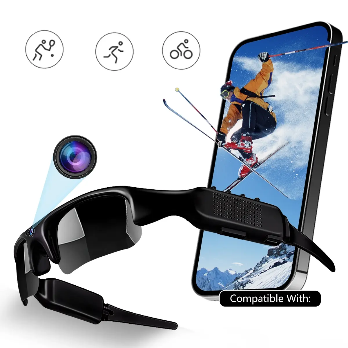 1080P HD Camera Glasses,Video Recording Glasses,Unisex,Bluetooth Sunglasses,Suitable for Cycling,Running,and Biking; Supports TF Card; Ideal Holiday Gift