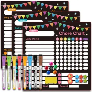 3-piece Household Chore Check-in Chart | Magnetic Erasable Behavior Reward and Punishment Record Sheet, Refrigerator Weekly Plan To-Do Memo List, Comes with 8 High-Quality Markers