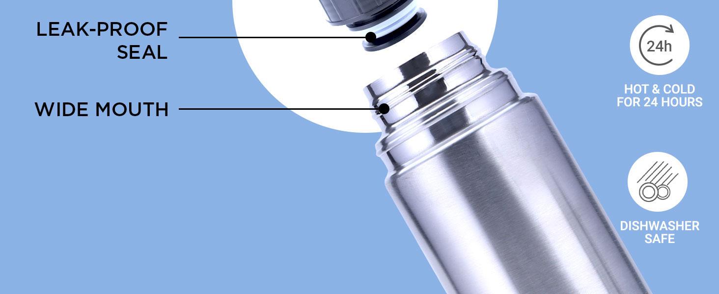 Milton Thermosteel Flip Lid 1000, Double Walled Vacuum Insulated Thermos 1000 ml |   34 ounces |   1 Ltr |   24 Hours Hot and Cold Water Bottle with Cover, Stainless Steel, BPA Free,Leak Proof |   Silver