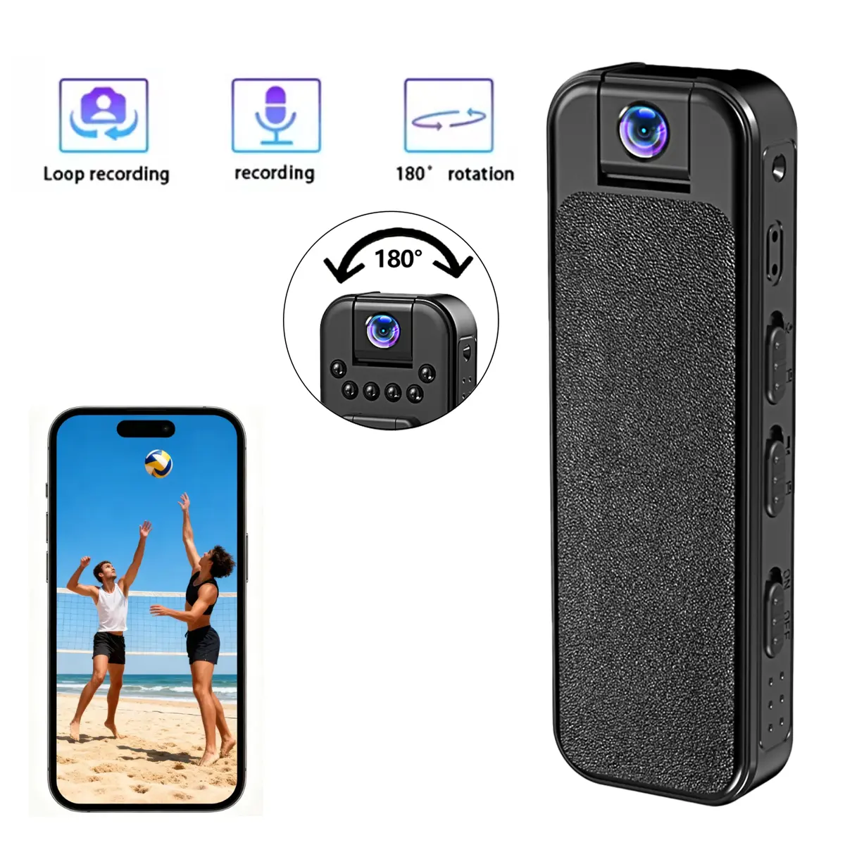 Action Camera 1080P HD, Mini Action Camera, Portable Sports Camera with 180° Rotating Lens, IR Night Vision & WiFi Connection for Vlogging, Cycling, Running, Hiking and Outdoor Sports