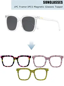 Fiylrog Magnetic Interchangeable Topper UV Protective Sunglasses Set 1 Frame + 3PCS Leopard Print Magnetic Glasses Toppers , UV400 Protection, Ideal for Daily Outing, Events, Photoshoots, Outdoor Activities, Festivals