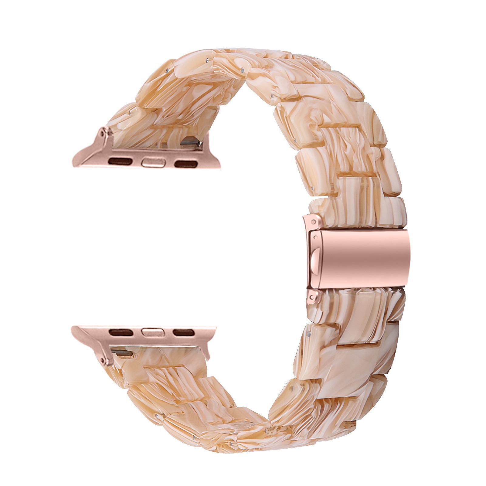 Suitable for s10 transparent watch strap iwatch natural resin three-bead metal double-button watch chain