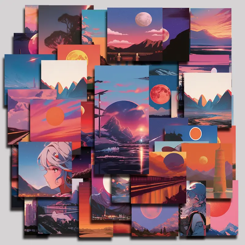 50PCS Sunset Aesthetic Vinyl Stickers Pack for Laptop Water Bottle Phone Case Skateboard Journal Scrapbook DIY Decoration