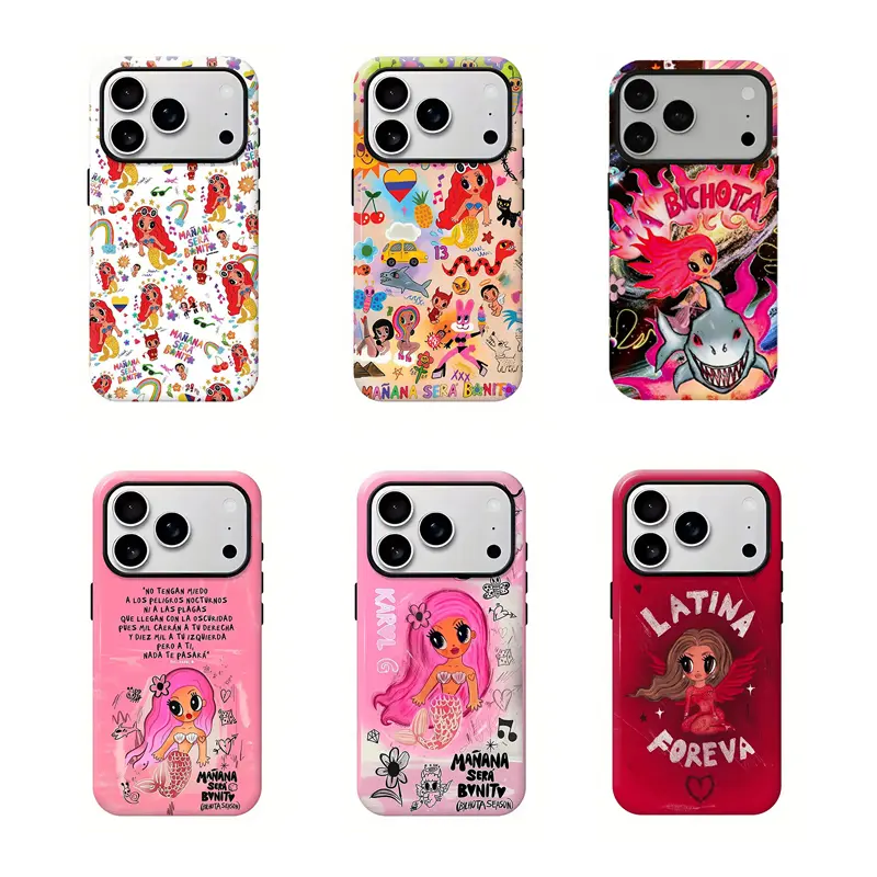 Kaaaarol G Vintage Pink Mermaid Graffiti Phone case,Latina Girl Cartoon Scrapbook Soft Anti-Drop Hard Protective phone case for iPhone 17 16 15 14 13 12 11 for Samsung Series,Dual-Layer design durable phone Cover,casing for iphone 17 pro max