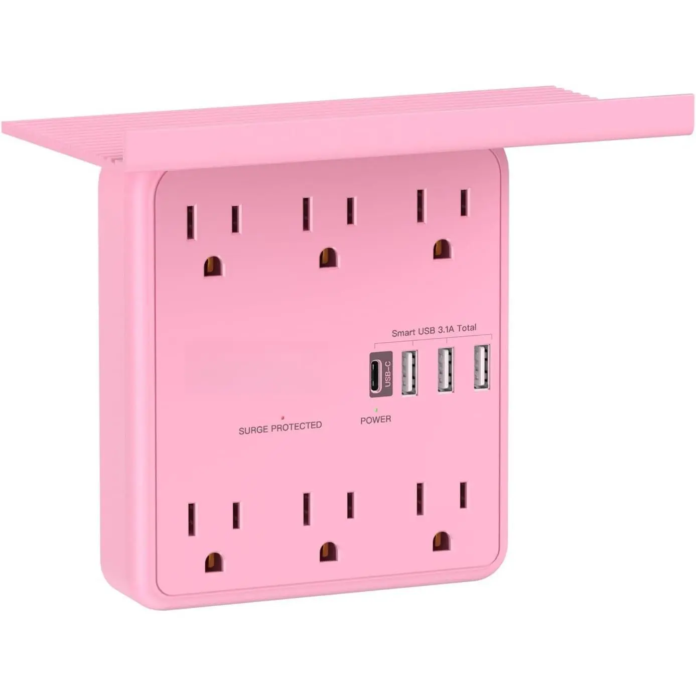 Wall Charger with Shelf 6 Outlet Extender with 4 USB Ports, ETL Listed  | Power Strip with Adapter Spaced Outlets - Multi Plug Outlet Surge Protector for  Office Travel