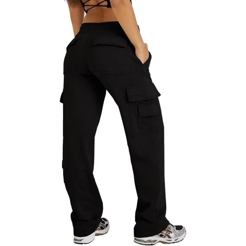 Womens Joggers Casual Baggy High Waisted Sweatpants Straight Leg Sweat Pants with Pocket Black Womenswear Bottom Trouser Flared Basic