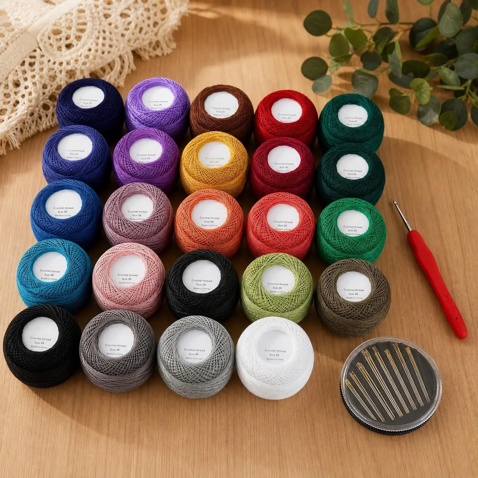 24 Skeins Crochet Thread Size 20 10g x 24 Embroidery Thread Crochet Yarn for Hand Knitting 20-24-1